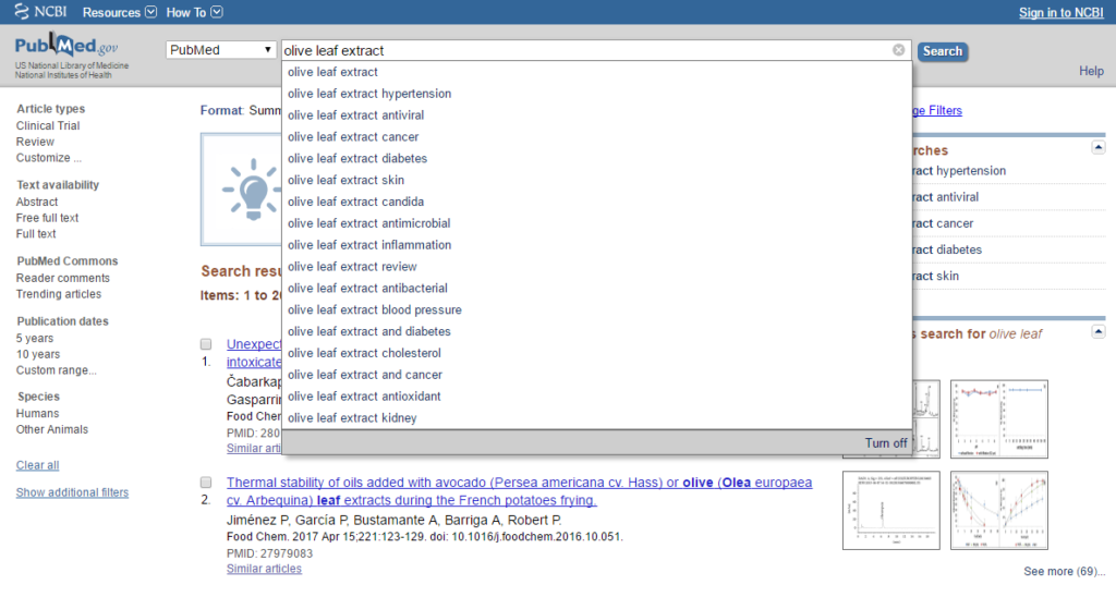 Olive Leaf Extract su Pubmed